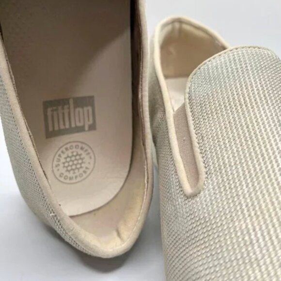 FITFLOP GLITTER CREAM GREY HOUNDSTOOTH SUPERSKATE TEXTILE WEDGE LOAFERS FLATS - Picture 9 of 10